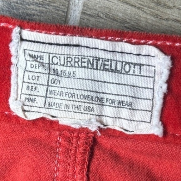 Current/Elliott "The Skinny" Scarlet Red Velveteen Pants Women's - Picture 9 of 9
